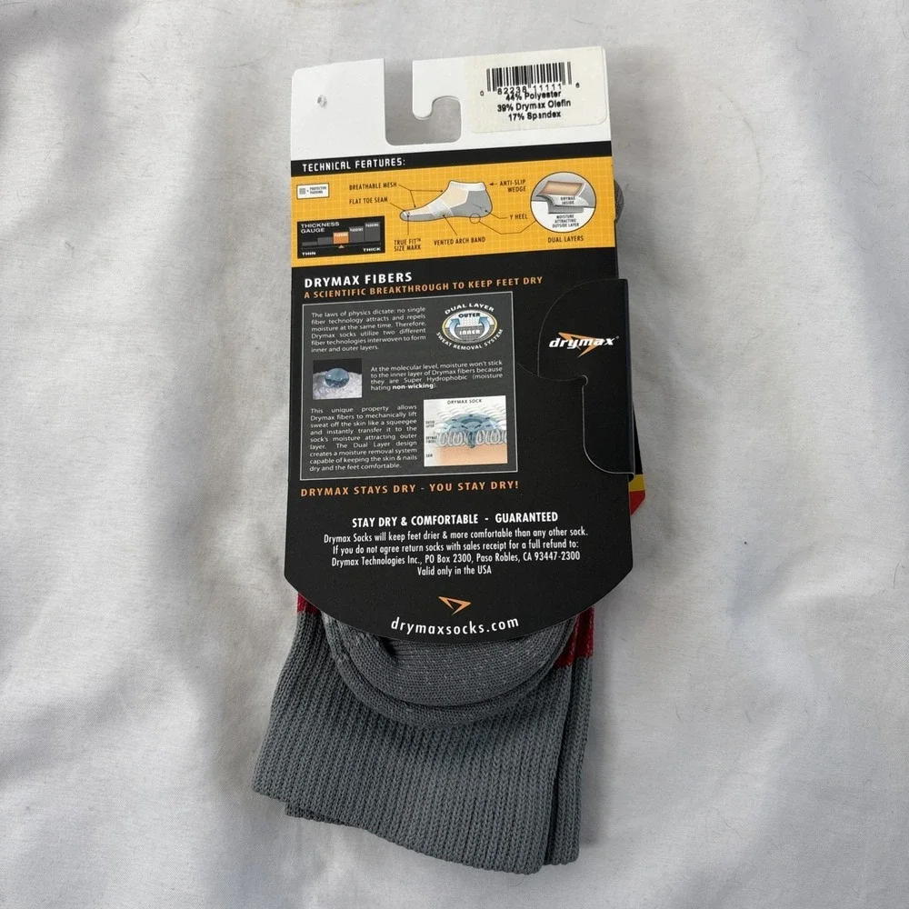 Drymax Running LiteMesh Small Crew Dark Grey Striped Socks Woman 5-7 Men 3.5-5.5